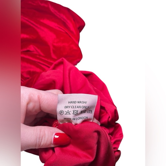 Miscreants Red Velvet One Shoulder Mini Dress w/ Gloves | Size US 6 UK 10 - Picture 6 of 9